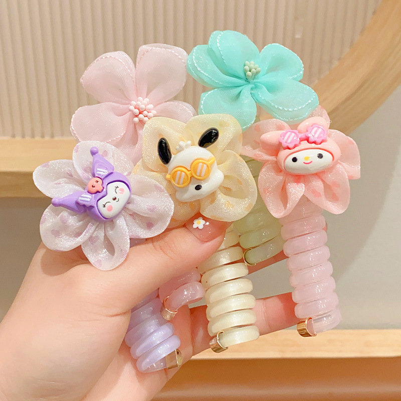 Children's cartoon telephone line hair tie, girls' braided hair tool, Shasha bow, high-elasticity hair tie, head tie, cute hair accessory Specification drawing
