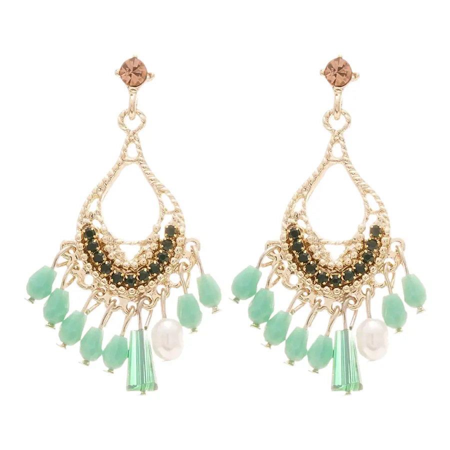 Retro ethnic style water drop tassel earrings, niche design sense Bohemian earrings, round face slimming earrings for women Item Picture
