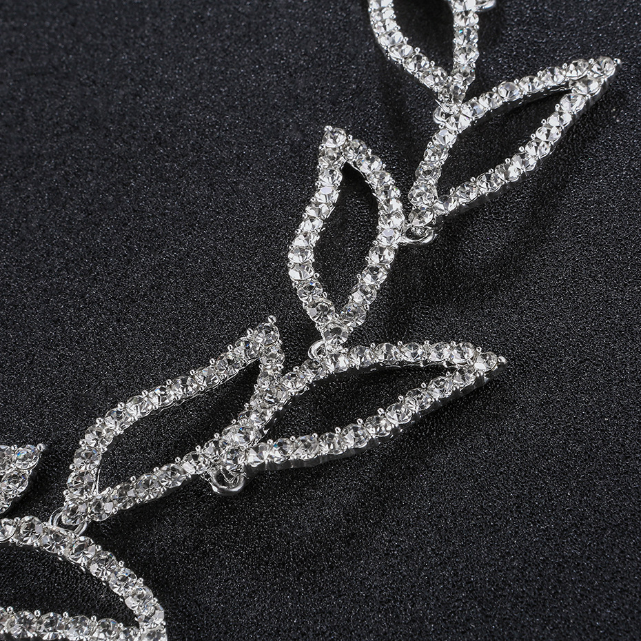 New Korean bridal accessories: Retro hollowed-out leaf headbands, wedding hair accessories, ins high-end alloy rhinestone headbands Specification drawing