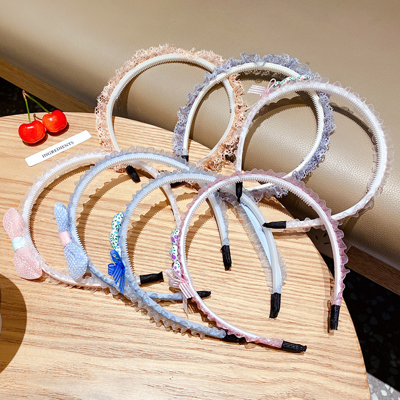 Children's Korean mesh bow hair band, non-damaging hair accessory, anti-slip and anti-breakage hair clip, cute headband and hair accessory for girls Specification drawing
