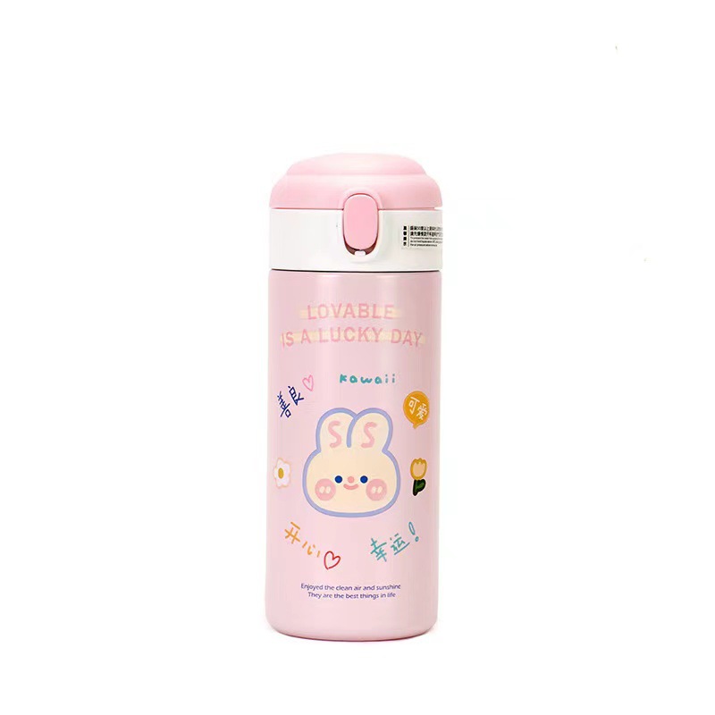 Cute bear straw cup, thermos flask, student cartoon bouncing and diving cup, ins style, girlish heart, custom-made thermos flask Item Picture