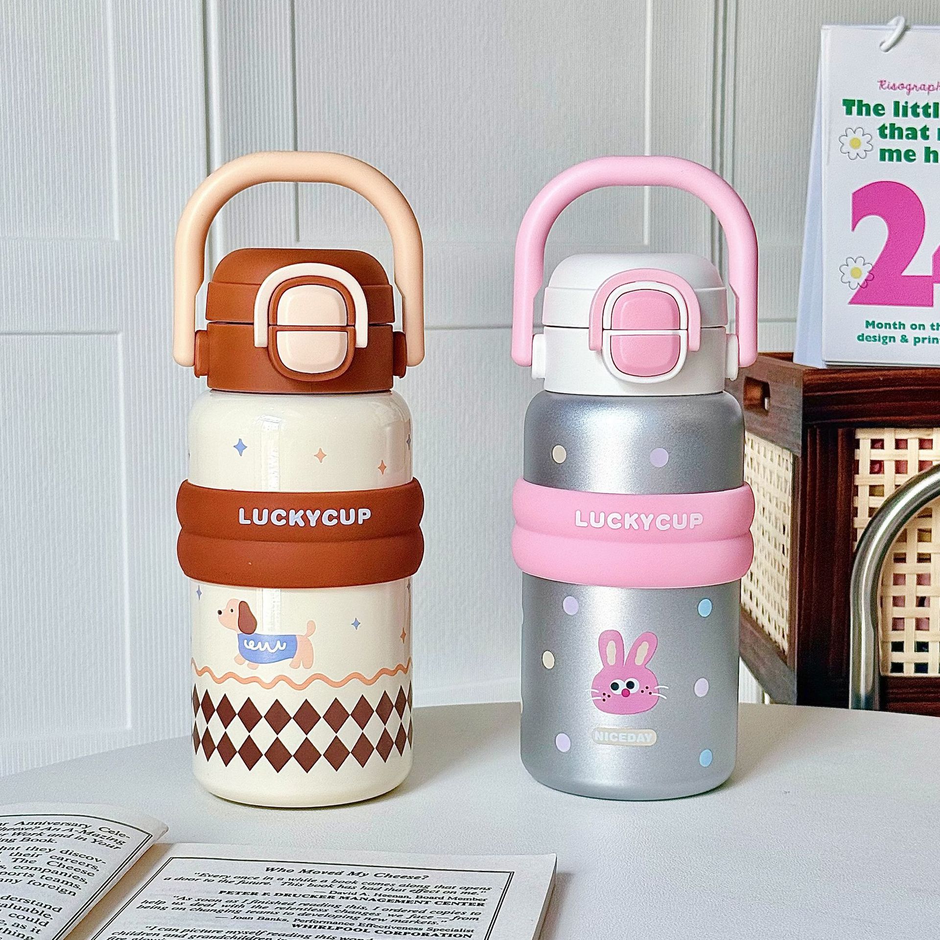 Portable children's insulated cup, high appearance level for girls, cartoon cute water bottle, portable student double-drinking stainless steel water cup Specification drawing