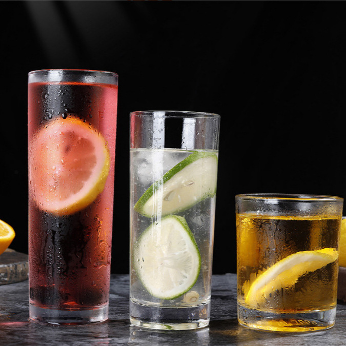Juice cup, glass straight dining cup, bar single-layer water cup, tea house household glass transparent round-mouthed breakfast milk cup Specification drawing