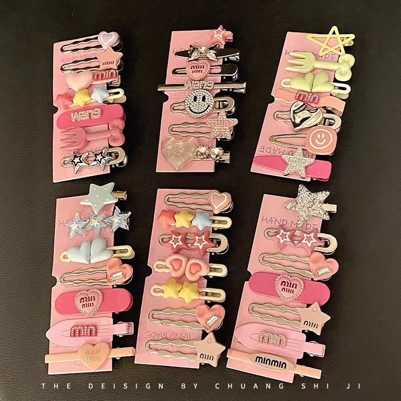 Sweet and cool Dopamine Girl Millennium style side bangs clip duckbill clip headwear hairpin 2023 New style broken hairpin for girls Specification drawing
