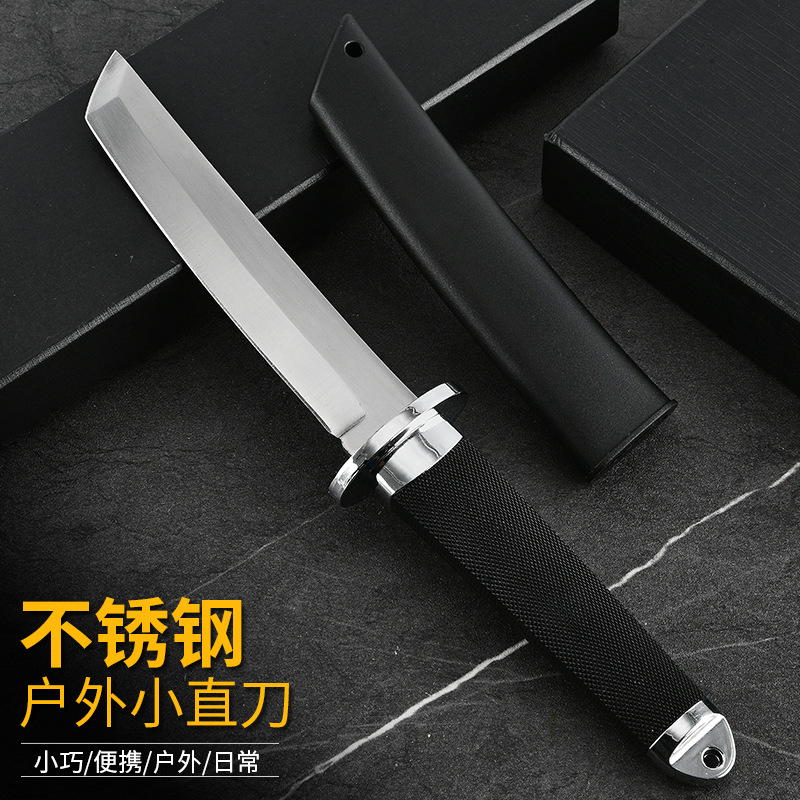 Camping outdoor straight knife, wilderness tactical survival knife, one-piece keel knife, Sanmei Japanese knife, portable camping tactical knife details Picture