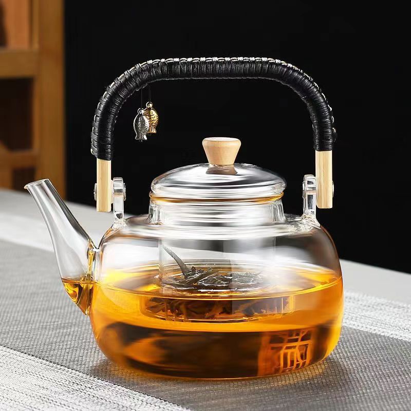 Bamboo-handled teapot for household tea brewing, light luxury tea set, Chinese high borosilicate glass teapot for brewing details Picture