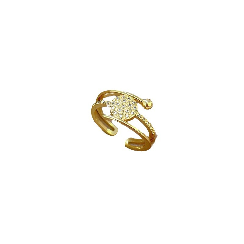 【 Real Gold 】 Round three-layer full diamond ring with adjustable opening, simple Japanese-style ring couple rings Item Picture