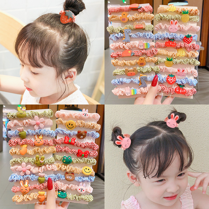 Children's cartoon animal small intestine hair band, flower high-elasticity rubber band, girls' hair won't be damaged, cute baby hair accessory and hair band full figure