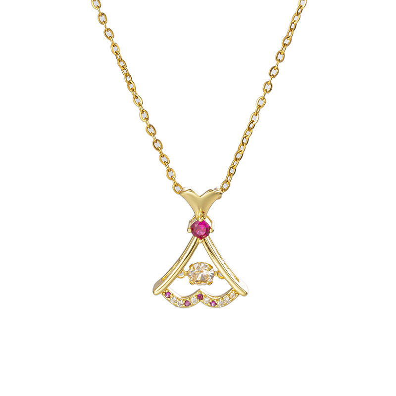 Korean InS-style little dress, lively necklace, women's niche design sense, rose red zircon pendant, stylish and trendy collarbone chain Item Picture