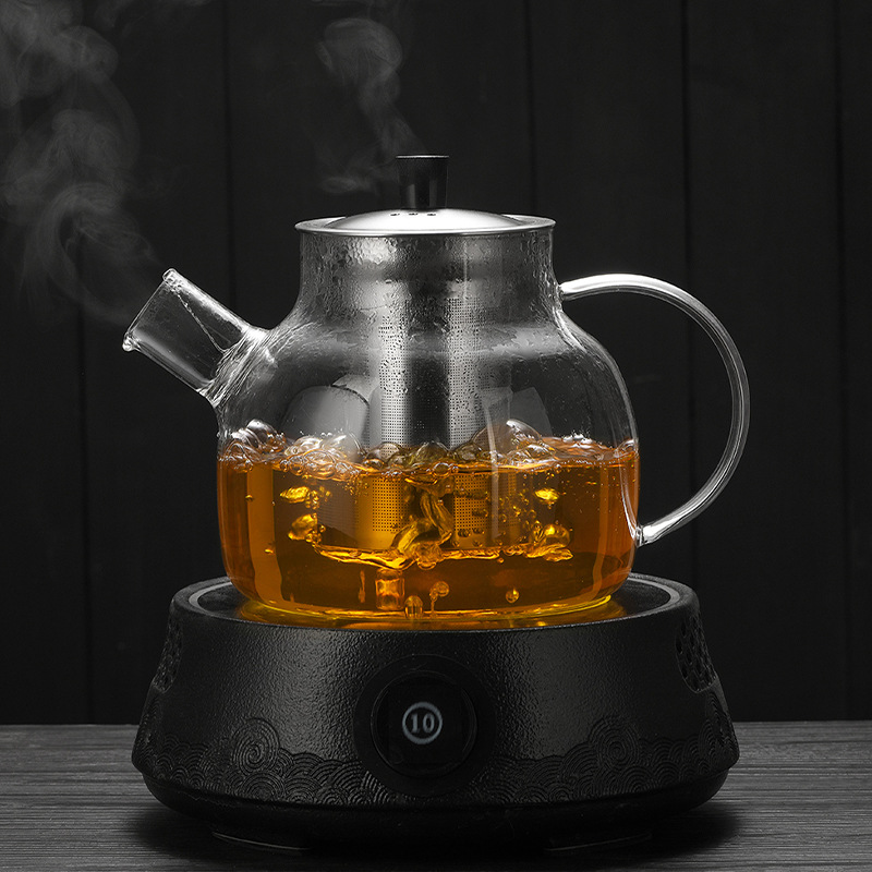 Household transparent glass teapot, stainless steel filter tea and water separation flower tea brewing teapot, electric ceramic stove for boiling water and brewing tea Application Scenario
