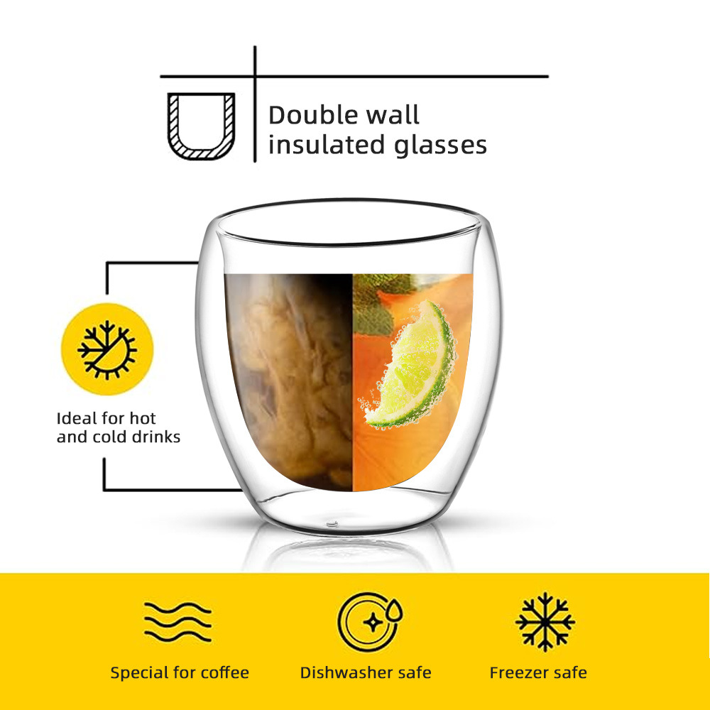 Double-layer insulated glass cups for home creative breakfast, milk and juice drink cups, high borosilicate glass coffee cups Application Scenario