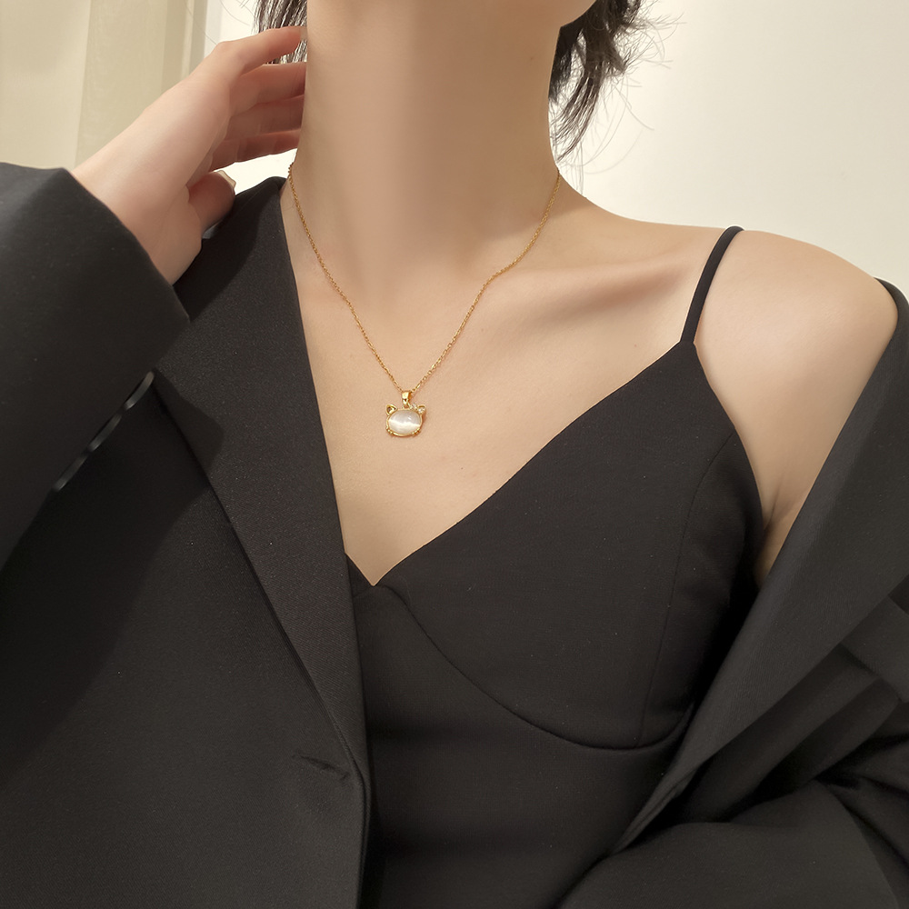 Cat's eye stone bow cat necklace, women's micro-inlaid zircon, simple and versatile collarbone chain, a trendy and elegant light luxury accessory Specification drawing
