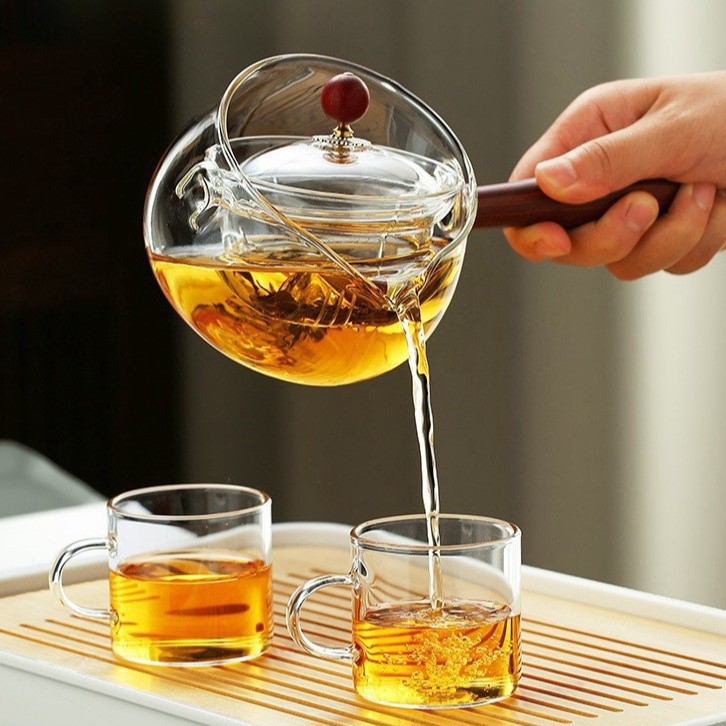 Wholesale high borosilicate glass Xiaoyao teapots with side handles, Gongfu teapots, high-temperature resistant separators, filters and tea brewing sets details Picture