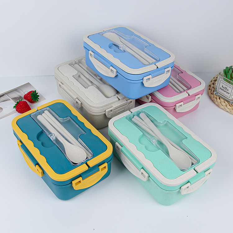 Wheat straw lunch boxes, portable lunch boxes, fresh-keeping boxes, multi-compartment insulated lunch boxes, student lunch boxes, cross-border manufacturer wholesale Specification drawing