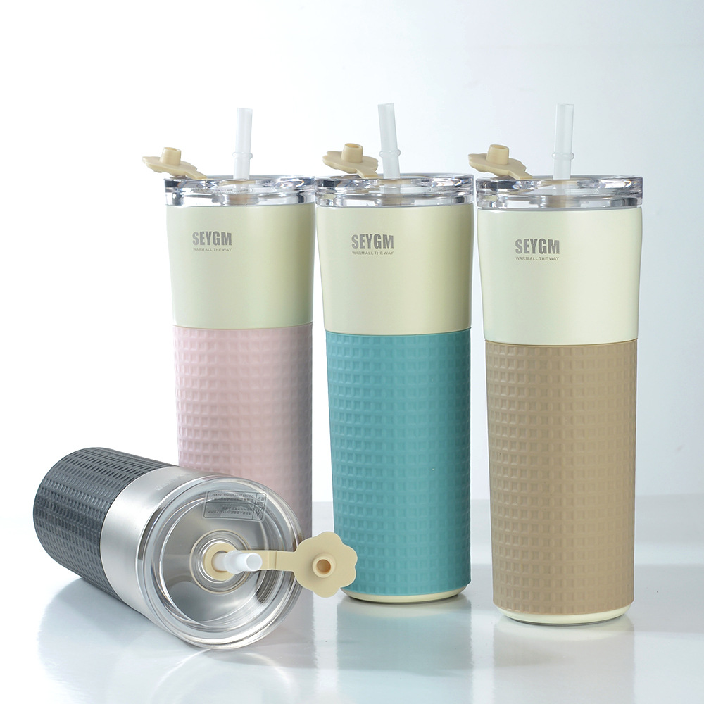Wholesale 304 stainless steel straw cups, gradient color insulated cups, high appearance level sports water bottles, portable car water cups details Picture