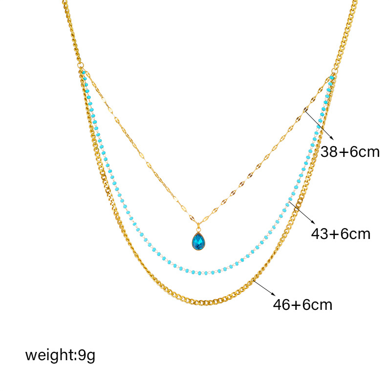 A high-end retro titanium steel necklace with a multi-layer stacked chain water drop pendant and a unique European and American style Application Scenario