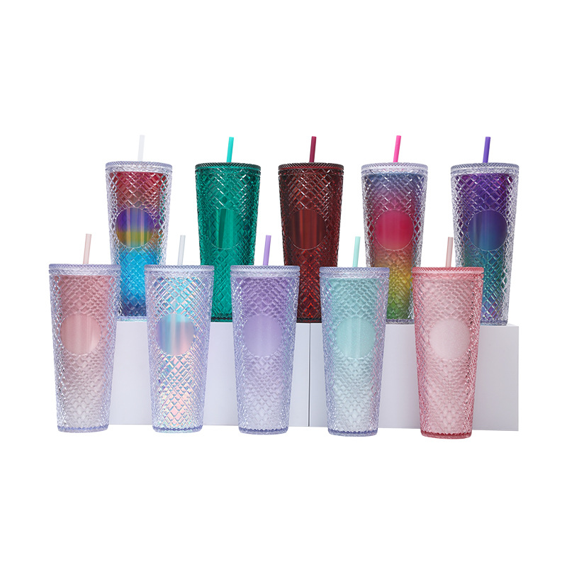 2025 New model factory direct supply 710ml Durian cup, Diamond creative Internet celebrity plastic straw cup, Starbar water cup Specification drawing