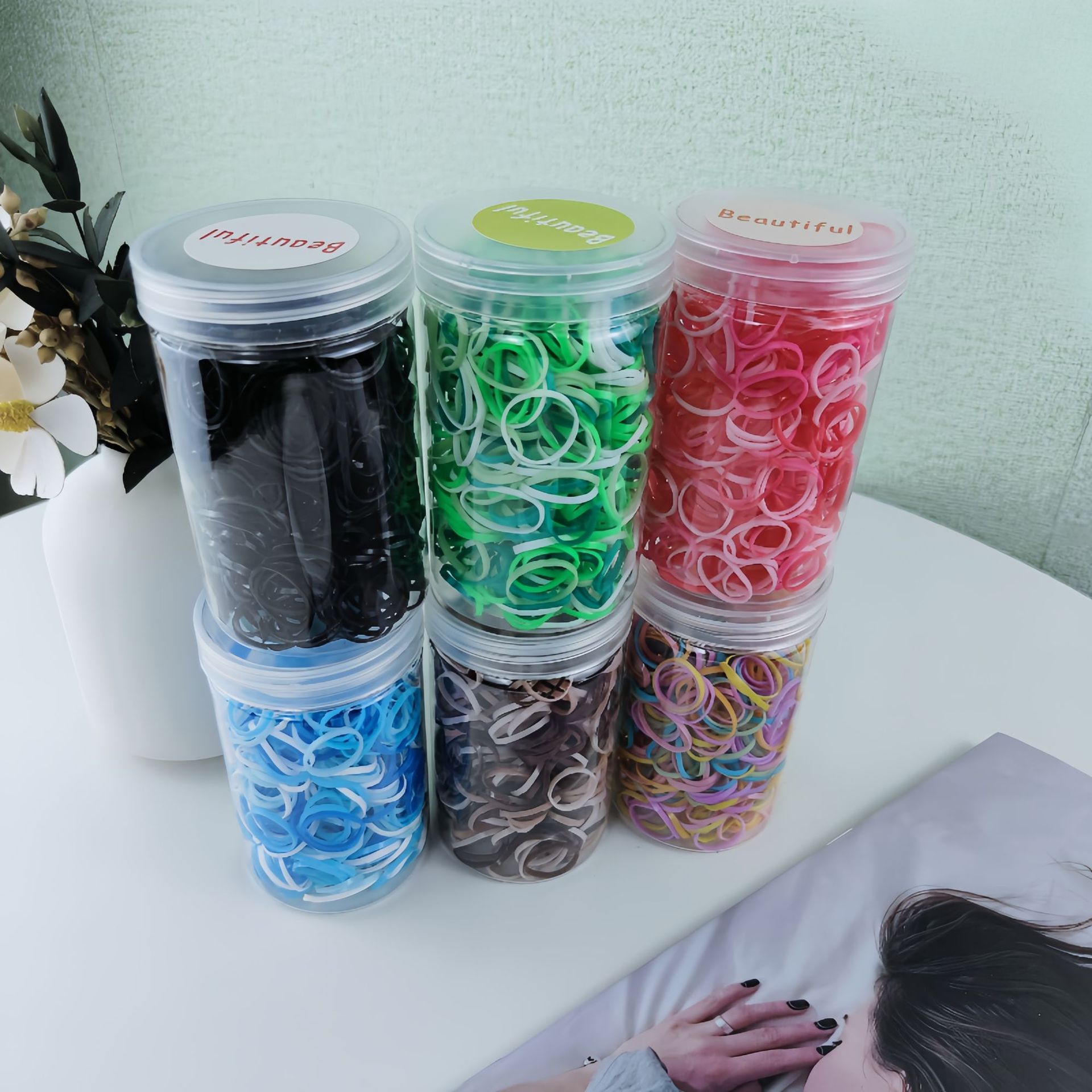 New canned disposable hair band for children, non-damaging hair band accessory, high-elasticity braid accessory, hair tie rubber band details Picture