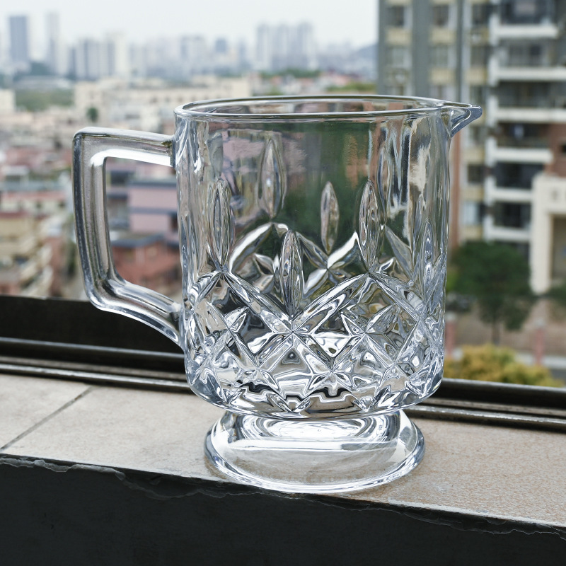 Stackable large-head juice pot, large-capacity embossed glass cup, thickened coffee juice cup, restaurant handle cocktail shaker full figure