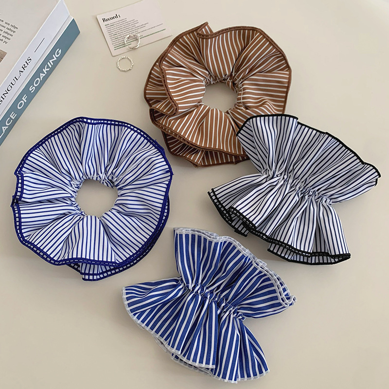 The blogger's large-sized, fresh and light fabric striped blue striped hair band, new low ponytail leather band hair tie Specification drawing