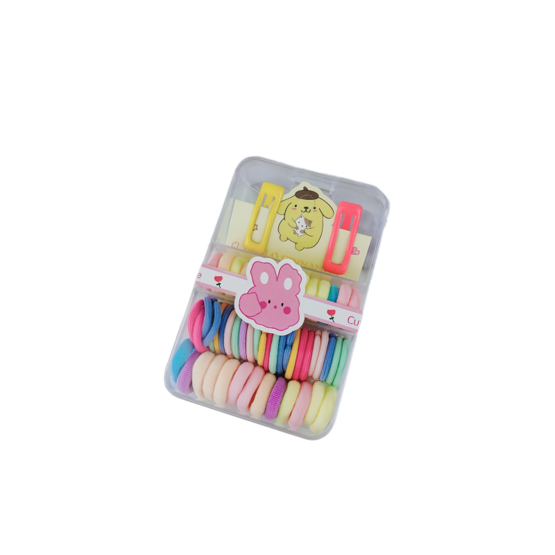 Children's colorful thumb noodle hair band non-damaging square box set, new small band non-damaging hair combination set Item Picture