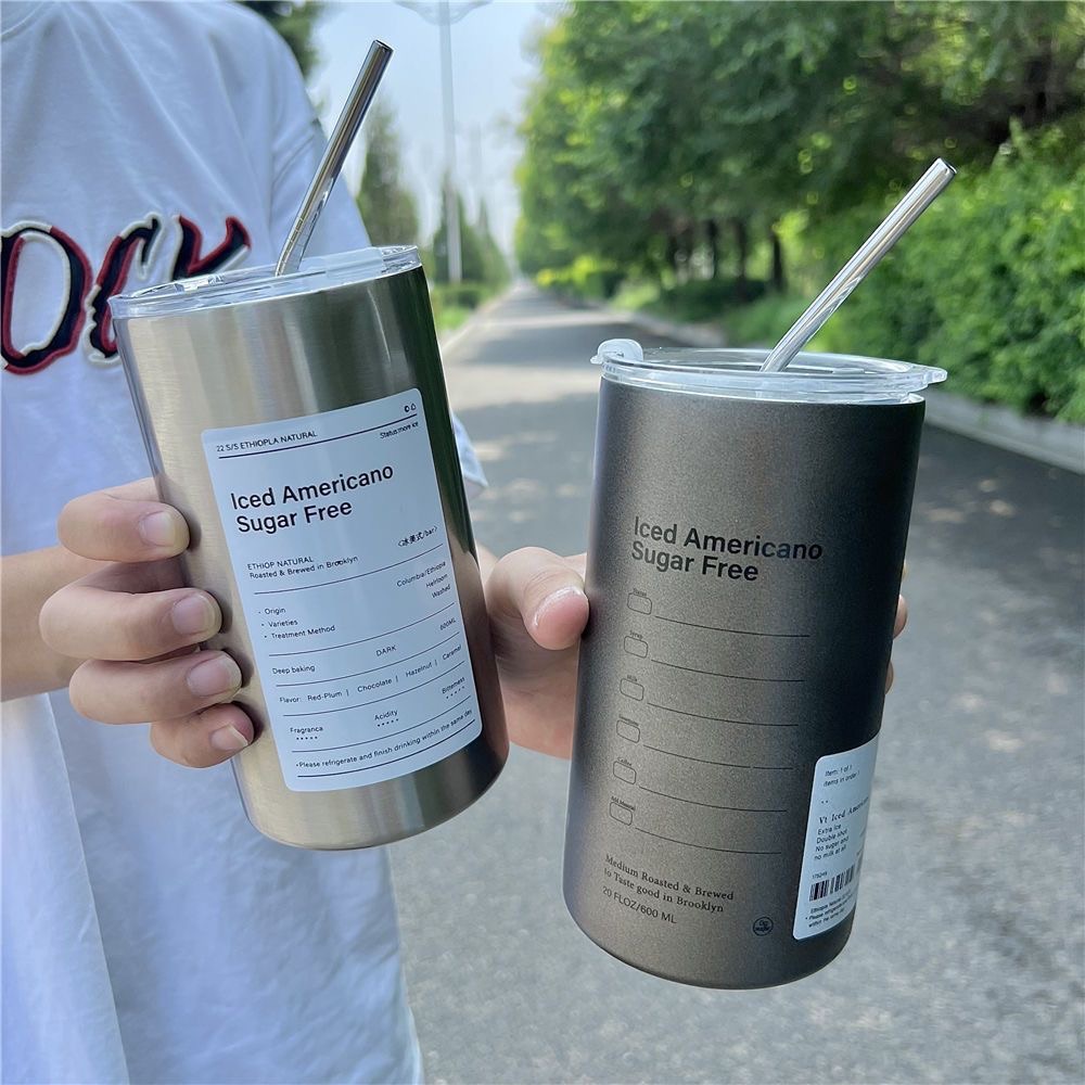 American-style coffee cup with 304 stainless steel sealing rings inside and outside for heat and cold preservation, 600ml simple water cup Specification drawing