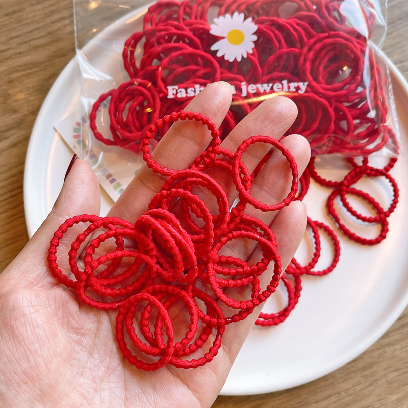 New Year's red rubber band for children, no hair damage, cute girl baby headband, girls' hair accessory, hair tie, rubber band Specification drawing