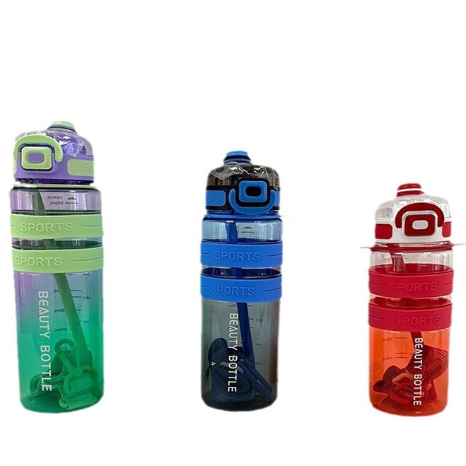 New outdoor sports and fitness double water bottle, colorful summer portable backpack plastic water cup, student reading water bottle Item Picture
