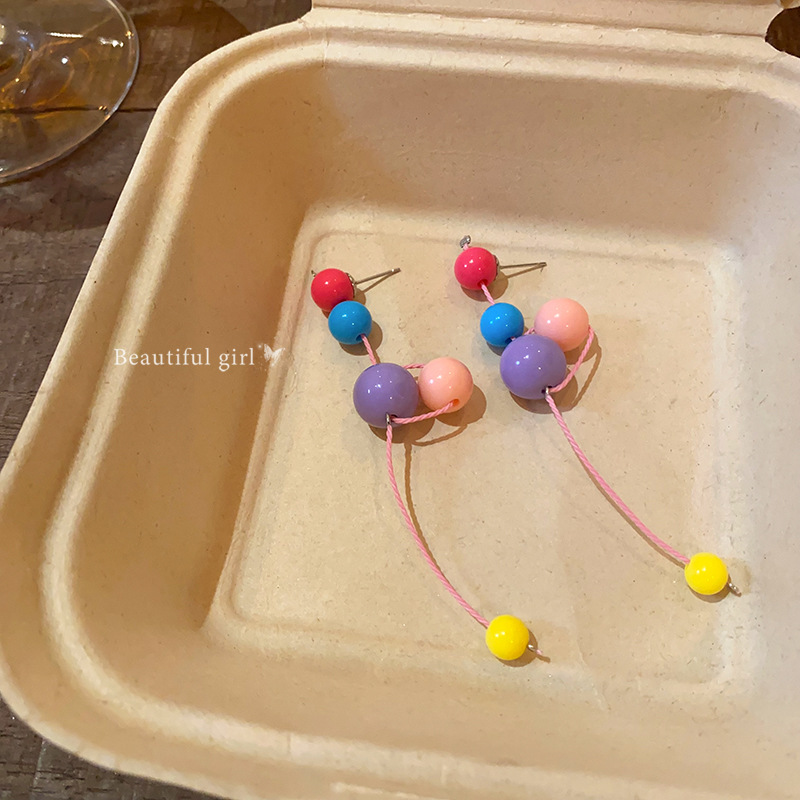 Dopamine-colored sugar bean beaded tassel fashionable vacation earrings, unique style, personality, versatile earrings wholesale Specification drawing