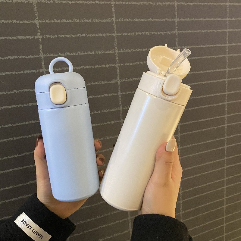 New stainless steel bouncing lid insulated cup, mini double-layer vacuum straight cup, cute and simple pea cup, custom-made details Picture