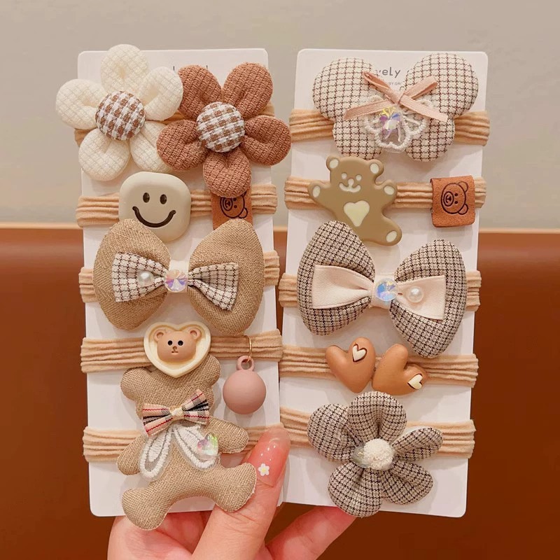 Milk coffee-colored bow children's hair band for autumn and winter, new high-elasticity, seamless hair band for girls, baby hair tie Specification drawing