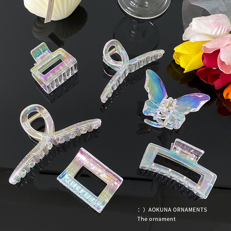 Iridic transparent mermaid girl claw clip, super ethereal style claw clip, large shark clip, hair clip, female head clip headwear full figure