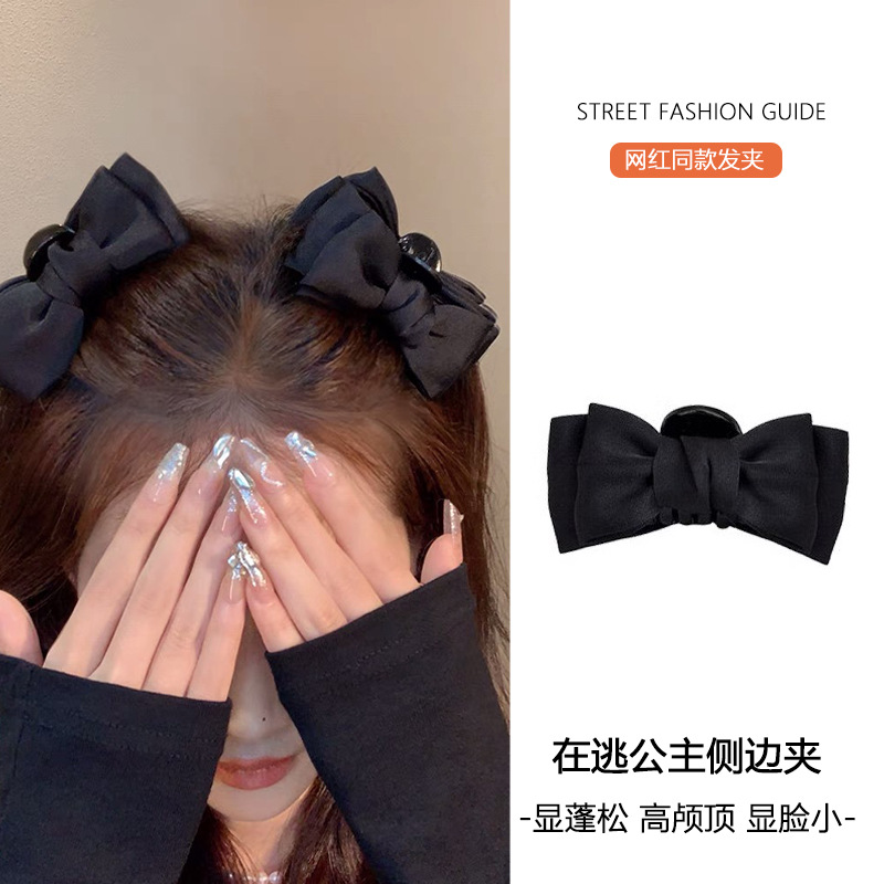 Black bow princess hair clip, small female side forehead bangs hair clip, popular 2024 new style headwear Specification drawing