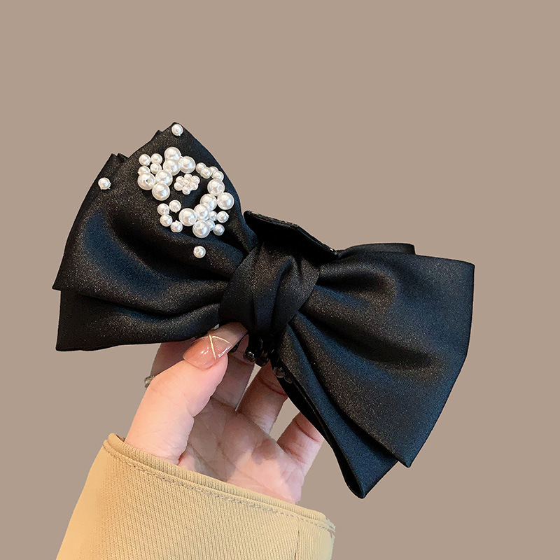 French design sense, exquisite pearl bow clip, high-end satin back ponytail clip, elegant large hair clip full figure
