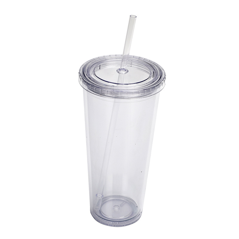 The manufacturer's new 24oz cross-border creative fully transparent drinking cup is a popular modern, simple and portable double-layer straw cup details Picture