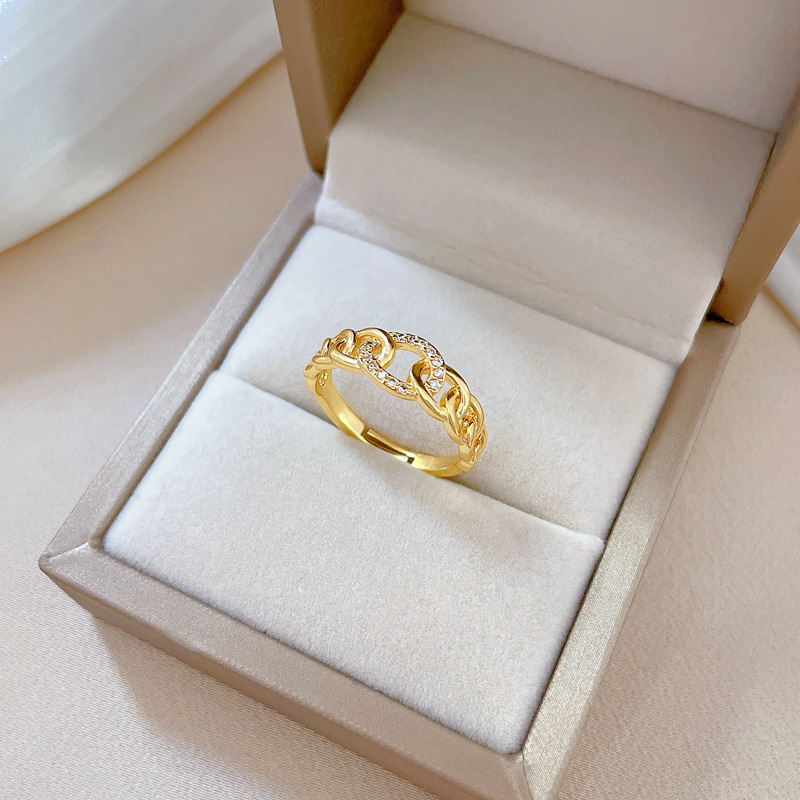 【 Real Gold 】 Light luxury chain Full diamond ring with adjustable opening, simple jewelry, Japanese-style ring couple rings Application Scenario