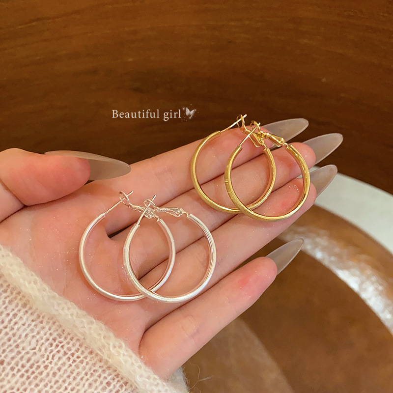 Brushed metal plain ear rings, a unique, exquisite and fashionable, versatile earring and accessory for women's cold style on Instagram full figure