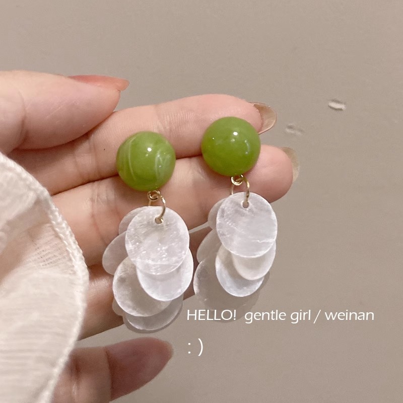 Avocado green forest-themed earrings, women's tassel long earrings and earrings, 2025 new internet-famous bestseller stud earrings Specification drawing