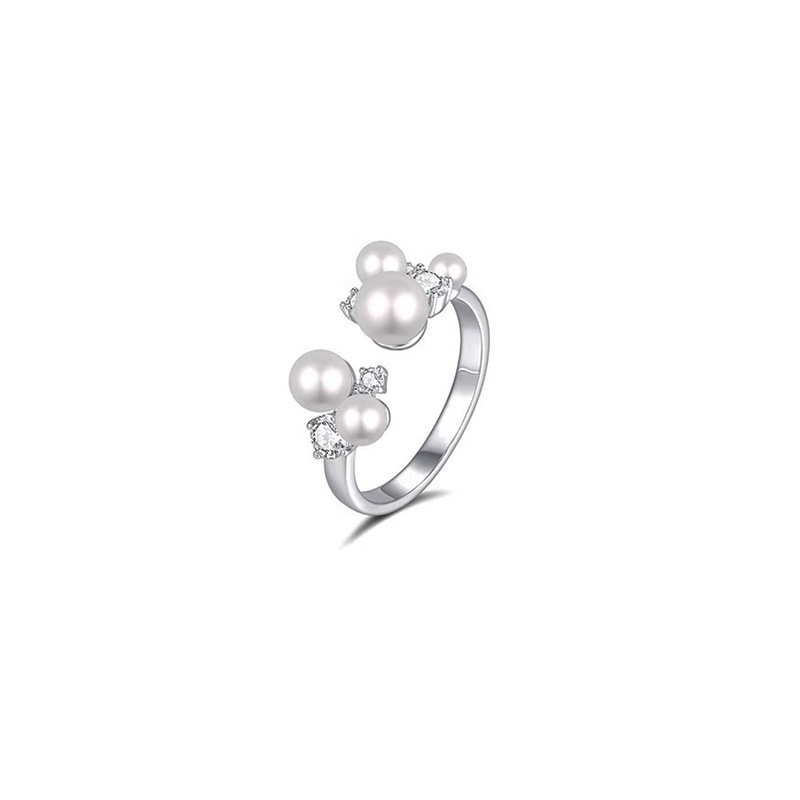 Pearl zircon open ring, a niche design for women, with an inS-style, elegant and luxurious style. It can be adjusted to the index finger level Item Picture