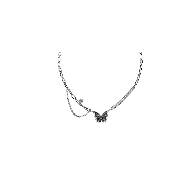 New cross-border black zircon butterfly necklace for women, summer collarbone chain, New Year's necklaces, with a unique and high-end feel Item Picture