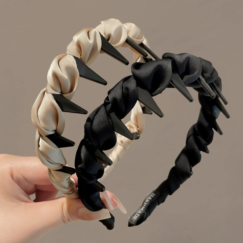 Korean satin-wrapped hairband for women 2025 new style, high-end and youthful, high headband with teeth, anti-slip and pressure hairpin Specification drawing
