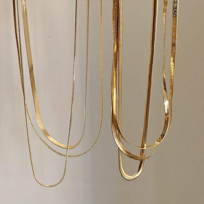 A double-layered necklace with a Japanese and Korean style, a unique and simple neckchain, a popular Instagram style, a niche snake bone chain, and a collarbone chain Item Picture