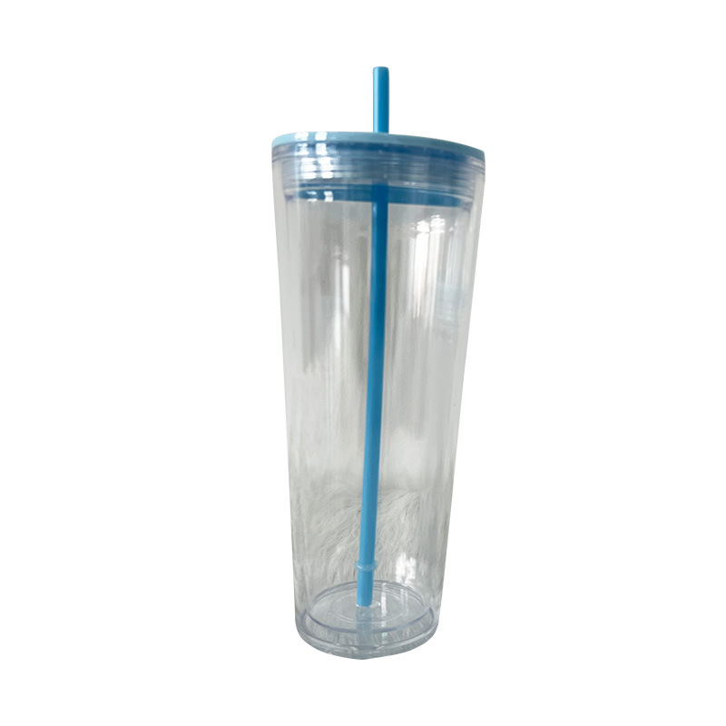 Factory wholesale double-layer plastic straw cups, transparent cool and trendy coffee cups with straws, student and girls' water cups Item Picture