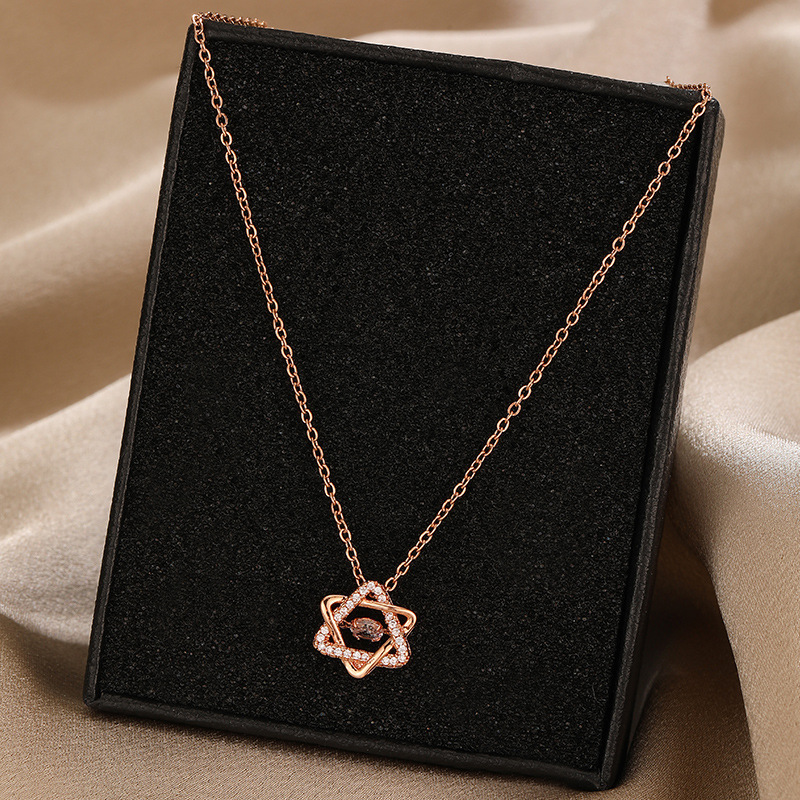 A silver full-diamond, dynamic hexagonal titanium steel necklace with a unique feminine charm and a light luxury design, a popular collarbone chain accessory details Picture