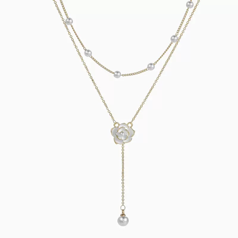Wholesale of Korean light luxury, ultra-ethereal camellia pendant necklace for women with a high-end design sense and pearl collarbone chain accessories Item Picture