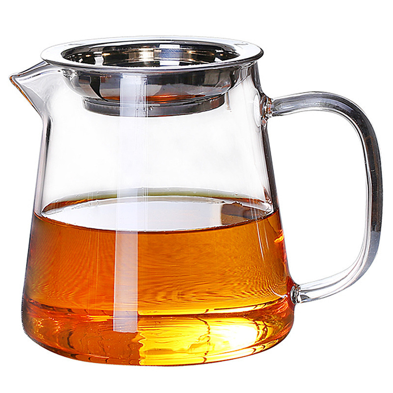 Fair cup handle manufacturer processes high-end high borosilicate glass with tea strainer and wholesale crescent-shaped fair cups Item Picture