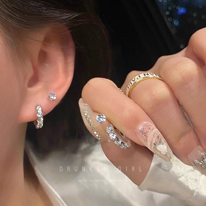 Silver needle plain ring ear stud earrings, women's niche double ear holes, high-end ear ring earrings, 2024 new best-selling ear buckles details Picture