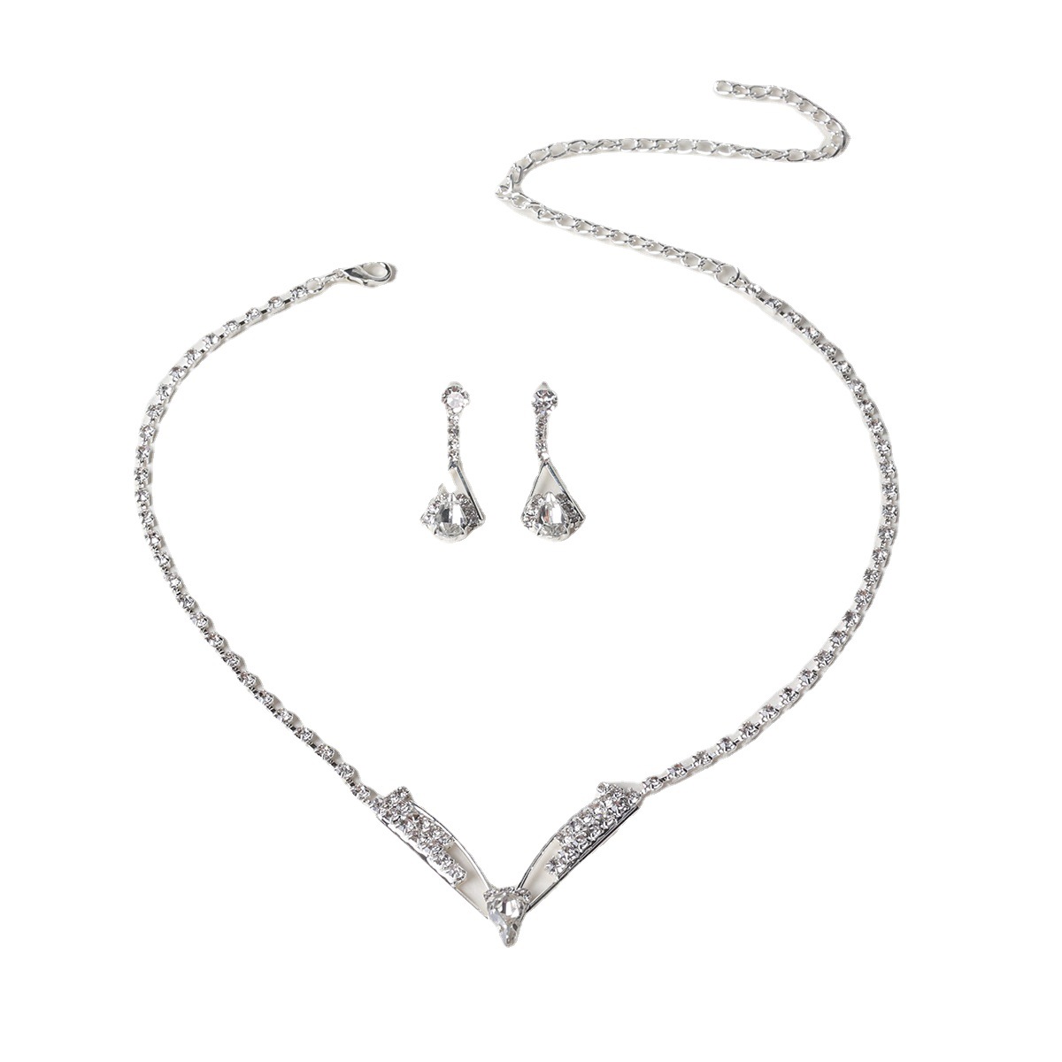 Cross-border bestseller fashion Full diamond water drop necklace and earring set, classic bride accessory two-piece set N5842 Item Picture