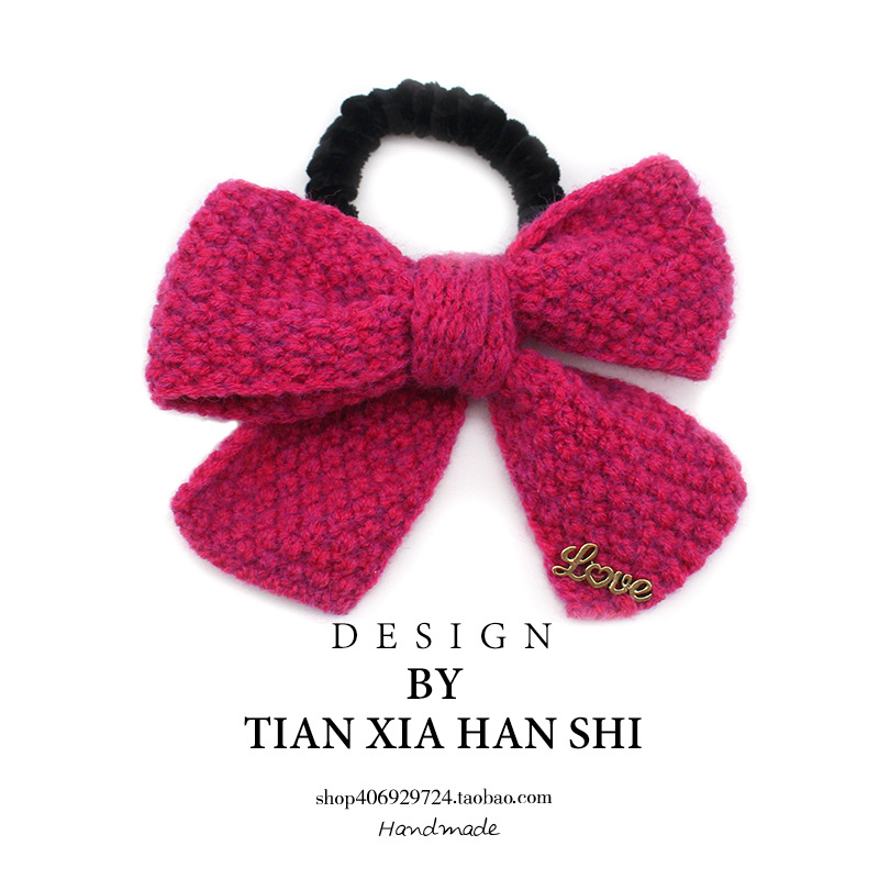 Early autumn new pearl wool bow hair tie, sweet girl's large intestine hair band, hair tie, hair band, hair accessory details Picture