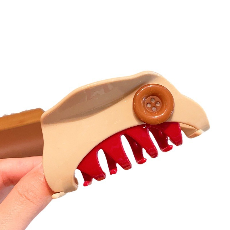 Designer button clip, fashionable and elegant red hair clip, color-blocked hair clip, semi-tied shark clip, hair grab headwear Item Picture